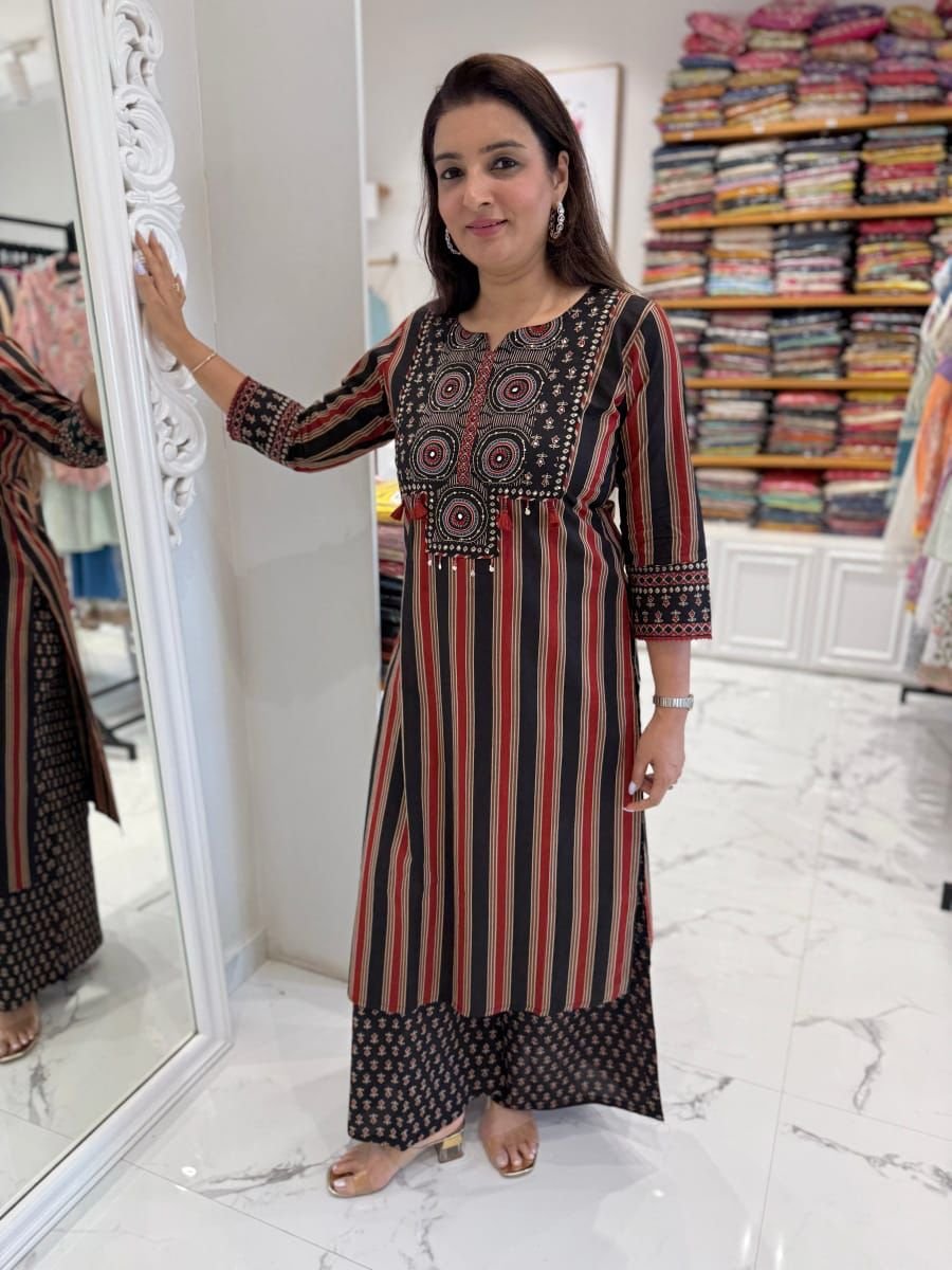 Cotton Procin Printed Suit Set with Katha Work